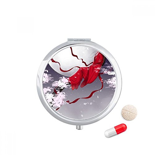 Red Moon Chinese Style Watercolor Pill Case Pocket Medicine Storage Box Container Dispenser
