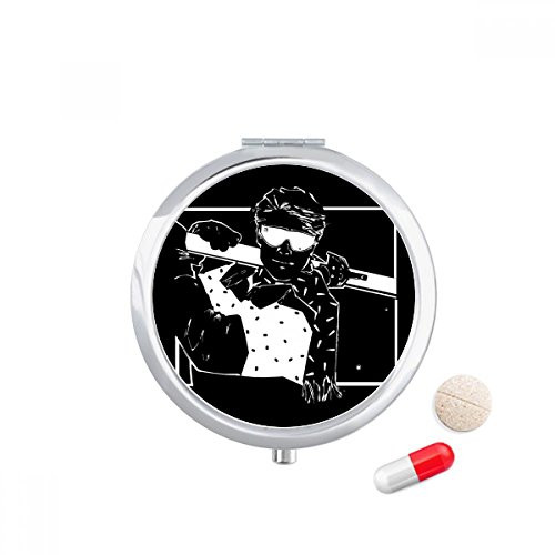 Skiing Winter Sport Black Illustration Pill Case Pocket Medicine Storage Box Container Dispenser
