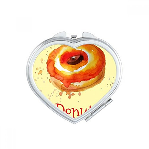 Watercolor Hand-painted Orange Doughnut Dessert Heart Mirror Travel Magnification Portable Handheld Pocket Makeup