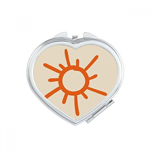Hand Painting Orange Sun Sunshine Heart Mirror Travel Magnification Portable Handheld Pocket Makeup