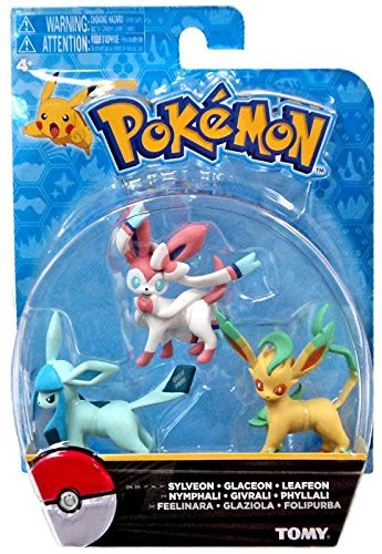 Official Packaged Pokemon Eevee Eeveelutions 3 Pcs. Exclusive Figure Set Includes: Sylveon , Glaceon & Leafeon by Tomy