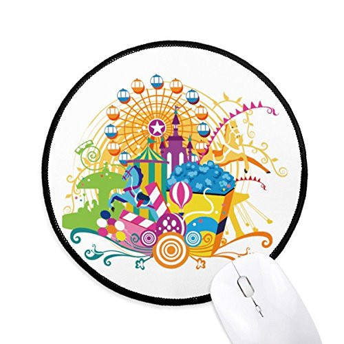 Ferris Wheel Castle Amusement Park Mouse Pad Desktop Office Round Mat for Computer