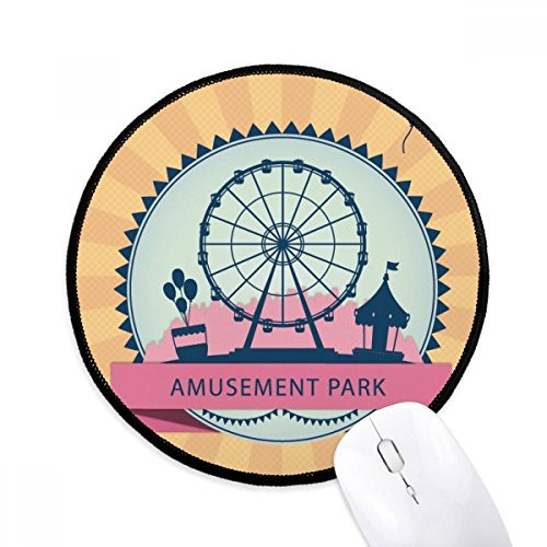 Amusement Park Black Ferris Wheel Pattern Mouse Pad Desktop Office Round Mat for Computer