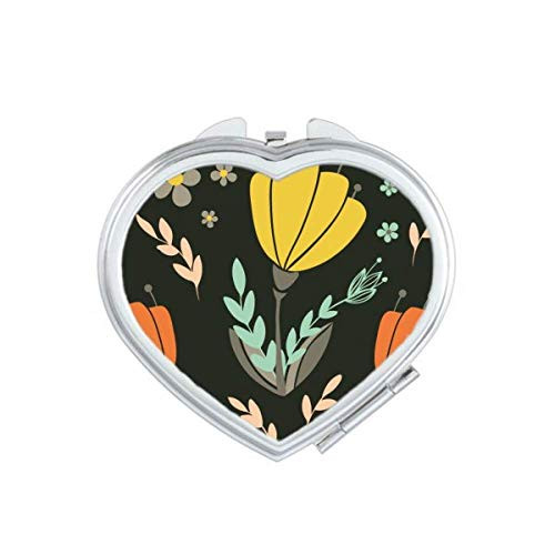 Yellow Orange Flower Paint Heart Mirror Travel Magnification Portable Handheld Pocket Makeup Yellow Orange Flower Paint Heart Mirror Travel Magnification Portable Handheld Pocket Makeup