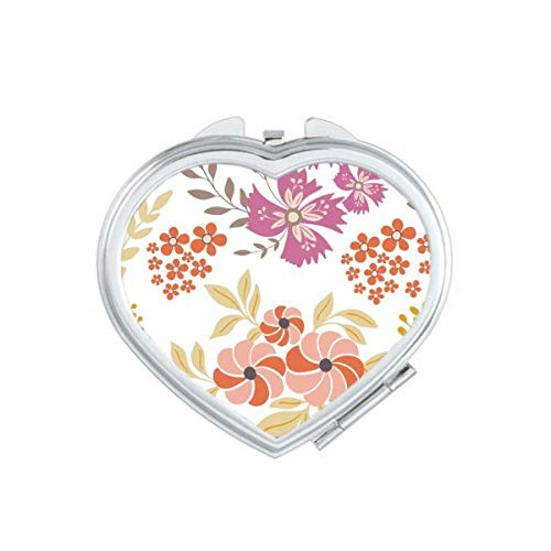Orange White Flower Paint Heart Mirror Travel Magnification Portable Handheld Pocket Makeup Orange White Flower Paint Heart Mirror Travel Magnification Portable Handheld Pocket Makeup