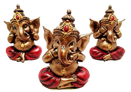 Ebros Hindu God Ganesh Set of Three Ganesha See Hear Speak No Evil Decorative Shelf Sitter Figurines Miniature Talisman Eastern Enlightenment Hinduism Gods and Goddesses Ganapati Deity Ebros Hindu God Ganesh Set of Three Ganesha See Hear Speak No Evil Decorative Shelf Sitter Figurines Miniature Talisman Eastern Enlightenment Hinduism Gods and Goddesses Ganapati Deity
