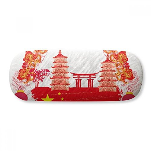 China Red National Flag Tower Lanttern Glasses Case Eyeglasses Hard Shell Storage Spectacle Box
