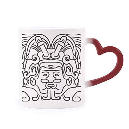 Egypt Figure Wings Fresco Asymmetric Heat Sensitive Mug Red Color Changing Stoneware Cup