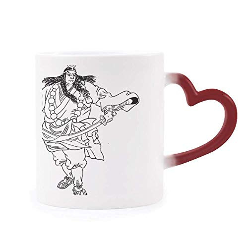 Masterpiece The Romance Chinese Figure Wusong Heat Sensitive Mug Red Color Changing Stoneware Cup