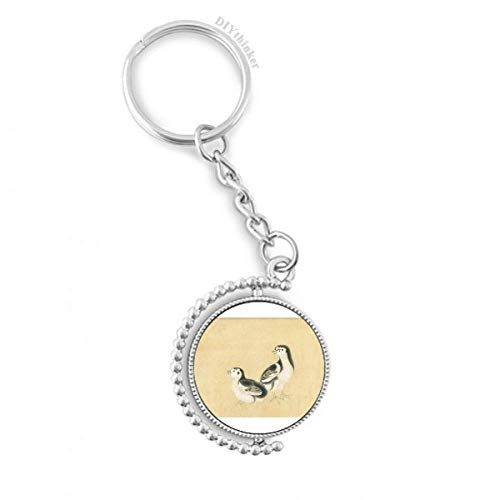 Chicks for Feeding Figure Chinese Painting Rotatable Keyholder Ring Disc Accessories Chain Clip