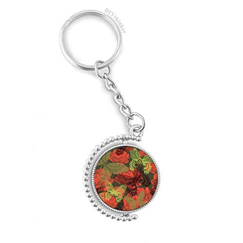 Vintage Butterfly on Roses Rotatable Keyholder Ring Disc Accessories Chain Clip