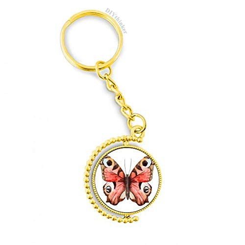 Rose Pink Butterfly in Oil-Painting Metal Connector Key Chain Ring Accessory Golden Keyholder