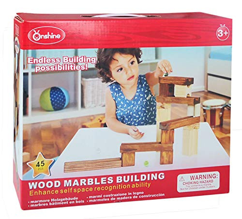 Onshine Wooden Marbles Run Toy Building Blocks Classic Wood Construction Set 45pcs