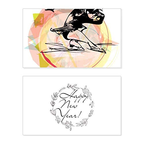 Winter Sport Figure Skating Watercolor Illustration New Year Festival Greeting Card Bless Message Present