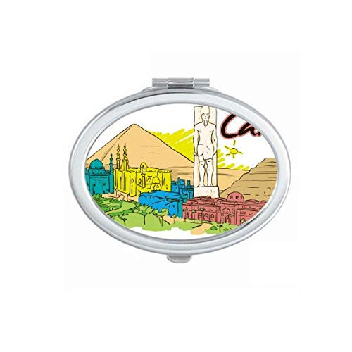 Ancient Egypt Decorative City Pattern Mirror Portable Fold Hand Makeup Double Side Glasses