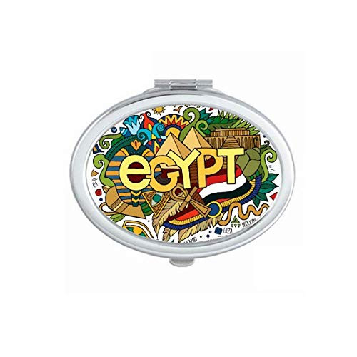 Ancient Egypt Sphinx Pyrad Pattern Mirror Portable Fold Hand Makeup Double Side Glasses