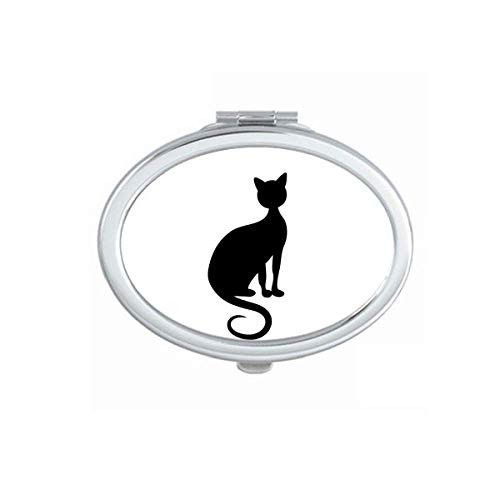 Black Cat Elegant Figure Animal Art Outline Mirror Portable Fold Hand Makeup Double Side Glasses