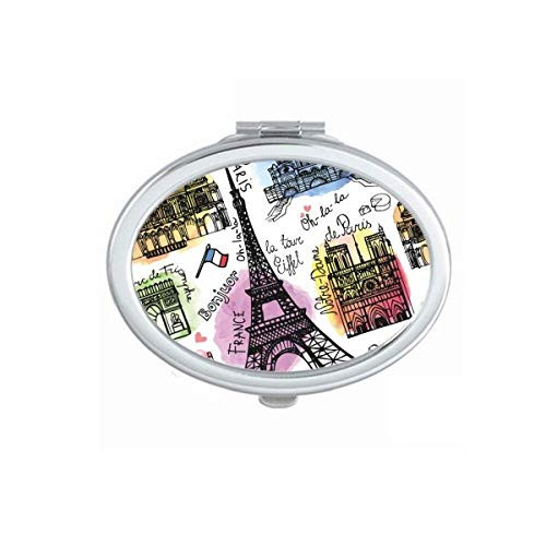 Building France Eiffel Tower Watercolor Mirror Portable Fold Hand Makeup Double Side Glasses