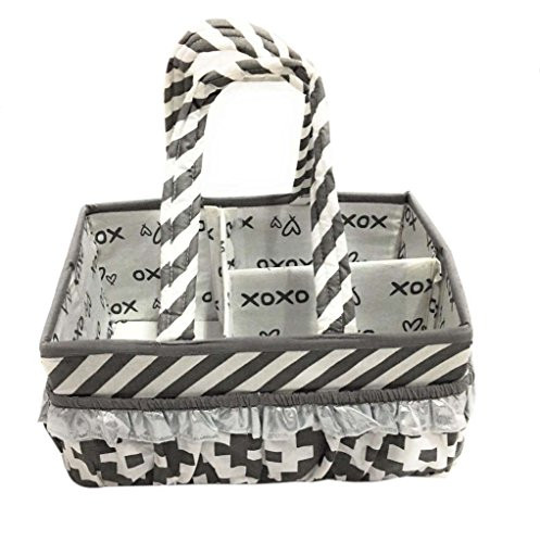 Bacati Love Unisex Nursery Fabric Storage Caddy with Handles, Silver/Grey