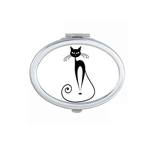 Long Tail Black Cat Animal Outline Mirror Portable Fold Hand Makeup Double Side Glasses