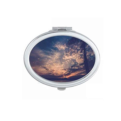 Orange Dark Blue Sky Clouds Mirror Portable Fold Hand Makeup Double Side Glasses