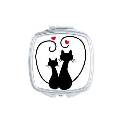 Cat Lovers Sihouette Animal Valentine Mirror Portable Compact Pocket Makeup Double Sided Glass