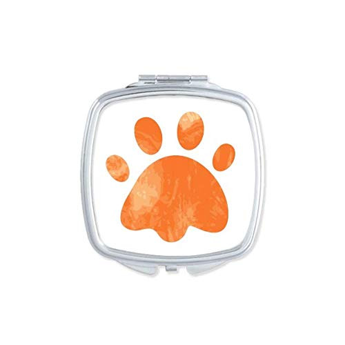 Orange Paw Print Cat Footprint Animal Mirror Portable Compact Pocket Makeup Double Sided Glass