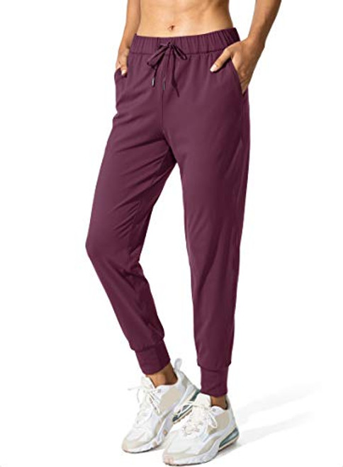 SANTINY Women's Joggers Pants with Pockets Drawstring Running Sweatpants for Women Lounge,Workout,Jogging-Burgundy-L-