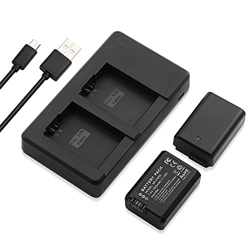 NP-FW50 2 Pack Powerextra Replacement Battery  and  Dual USB Charger Compatible with Sony Alpha a6500, a6300, a6000, a7s, a7, a7s ii, a7s, a5100, a5000, a7r, a7 ii Camera