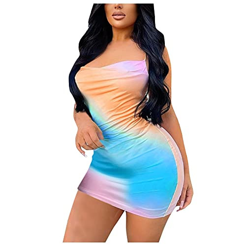 LOSTOX Women Dresses Summer Fashion Tops Ladies Sexy Sleeveless Tie-Dye Printed Mini Dress -No Positioning Print-