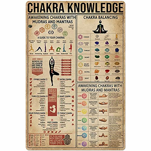 JIUFOTK Chakra Figure Metal Tin Sign Chakra Girl Knowledge Yoga Poster Classroom Home Living Room Club Cafe Wall Decoration Plaque 8x12 Inches