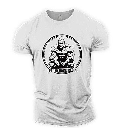 GYMTIER Mens Bodybuilding T-Shirt - Jay Cutler Let The Gains Begin - Gym Training Top White