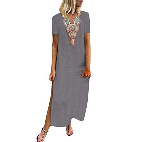 HDgTSA Womens Maxi Dress Summer Print V-Neck Boho Long Dress Side Split Beach Evening Party Dress HDgTSA Womens Maxi Dress Summer Print V-Neck Boho Long Dress Side Split Beach Evening Party Dress