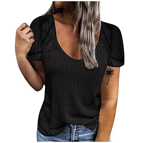Iusun Women Short Sleeve T-Shirt Blouse Summer Casual Sleeveless Vest U-Neck Solid Color Tops Tee Shirt Tunic Tank