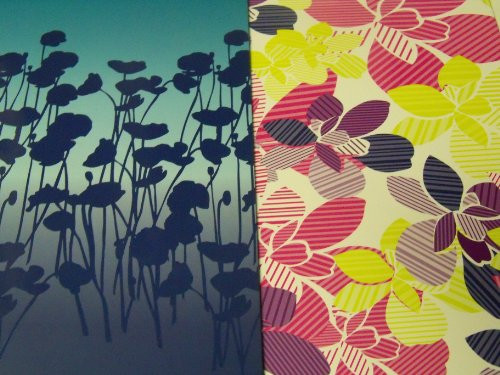 Staples Two Pocket Poly Folder ~ Set of 2 Flower Power -Flower Shadows, Multicolored Decorative Flowers on White-