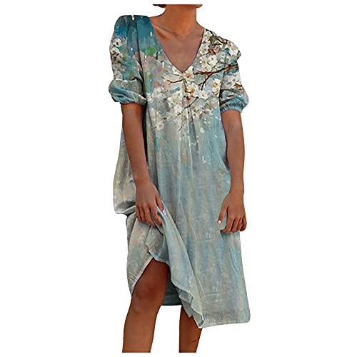 Crazylover Women Dress Summer Short Sleeve Dresses V Neck Beach Dress Casual A-Line Dress Summer Bohemian Tunic Short Dresses White