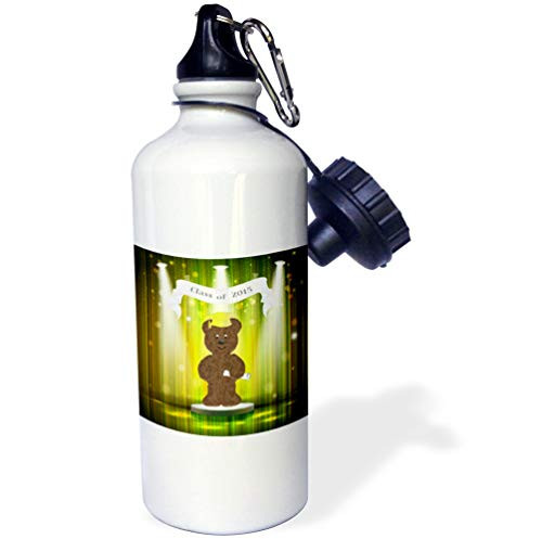 3dRose Beverly Turner Graduation Design - Cute Brown Bear, Spotlight, Cap and Diploma, Class of 2015, Yellow - 21 oz Sports Water Bottle -wb-211571-1-