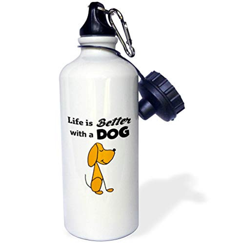 3dRose All Smiles Art - Pets - Cute Funny Life is Better with a Dog Stick Figure Dog Lover - 21 oz Sports Water Bottle -wb-320681-1-