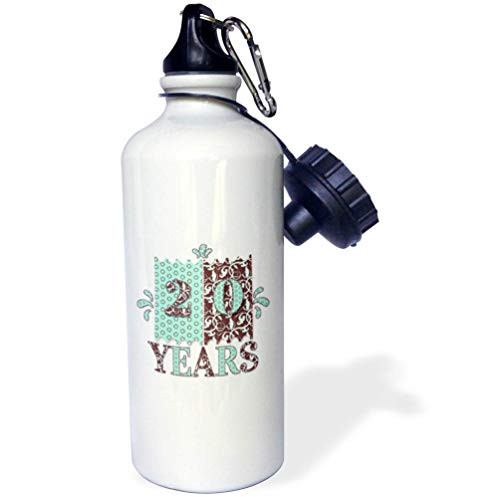 3dRose Doreen Erhardt Birthday Collection - Sea Green and Warm Brown Number 20 for Anniversary or Birthday - Flip Straw 21oz Water Bottle -wb-322526-2-