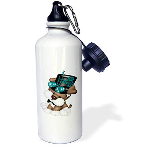 3dRose Anne Marie Baugh - Cute Illustrations - Cute Aqua and Brown Steampunk Puppy with Hat Illustration - 21 oz Sports Water Bottle -wb-324541-1-