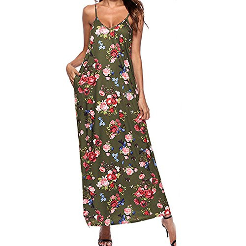 TOTOD Dress Women's Summer Sleeveless Boho Printed Maxi Dress Casual Long Evening Party Beach Sundress Green