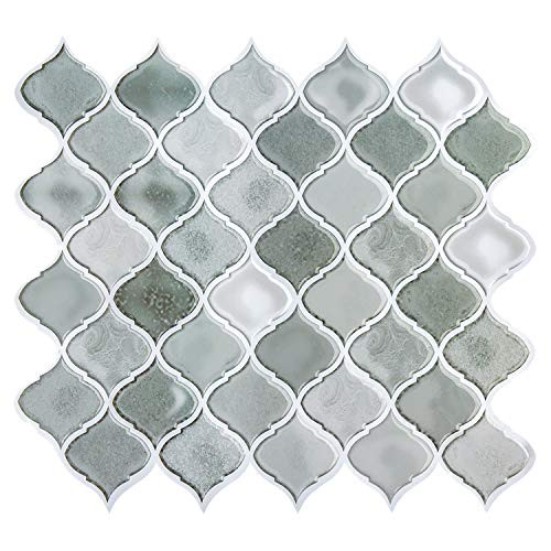 Peel and Stick Tile Backsplash for Kitchen,Gray Arabesque Stick on Tiles for Backsplash,Decorative Wall Tiles,Smart Tiles Peel and Stick Backsplash Tiles(6 Sheets)
