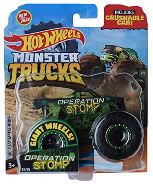 Hot Wheels Monster Trucks 1-64 Scale Operation Stomp 37/75 Crushable, Black/Green Hot Wheels Monster Trucks 1-64 Scale Operation Stomp 37/75 Crushable, Black/Green
