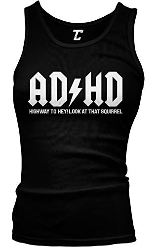 ADHD Highway to Hey Look - Funny Band Juniors Tank Top -Black, Medium-