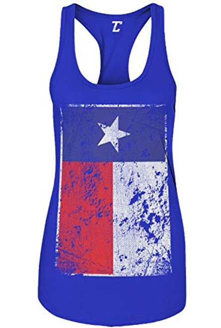 Distressed Texas Flag - USA Lone Star State Women's Tank Top -Royal Blue, Medium-
