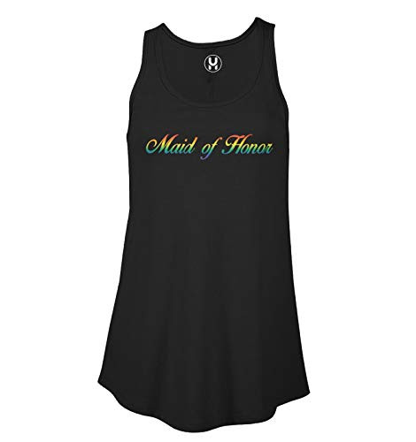 Haase Unlimited Maid of Honor - Gay Pride LGBTQ Bridal Party Ladies Flowy Tank Top -Black, Large-