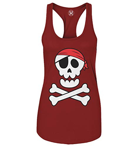 Haase Unlimited Pirate Skull  and  Crossbones - Buccaneer Ladies Tank Top -Dark Red, Medium-