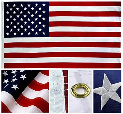 Shop72 American Flag 6x10 ft. Sewn Stripes, Embroidered Stars and Brass Grommets - Premium Quality Oxford Nylon Flag US Flag for Indoors/Outdoor by