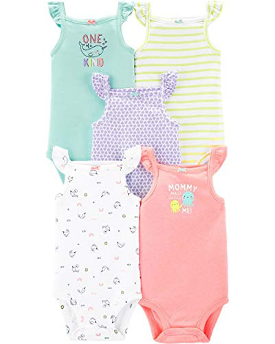 Carter's Baby Girls 5 Pack Bodysuit Set, Flutter Tank, 6 Months