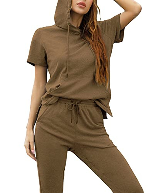 Lounge Sets for Women Two Piece Outfits Sweatsuits Sets Long Pant Loungewear Workout Athletic Tracksuits with Pockets -S-Brown, 2X-Large-